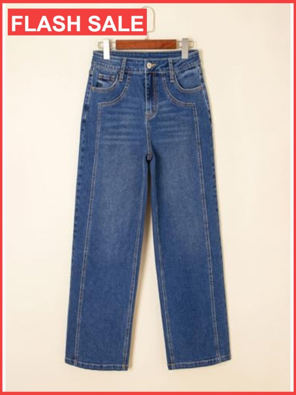 Wide Leg Jeans for Women High Waisted Stretchy Straight Leg Patchwork Denim - Picture 5 of 7